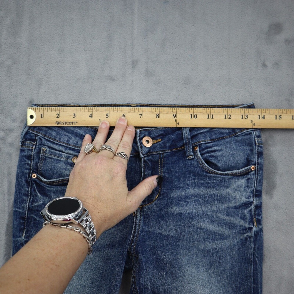 HM Pants Womens 28 Blue Denim Low Waist Boot Cut Flat Front Jeans Bottoms - Picture 5 of 16